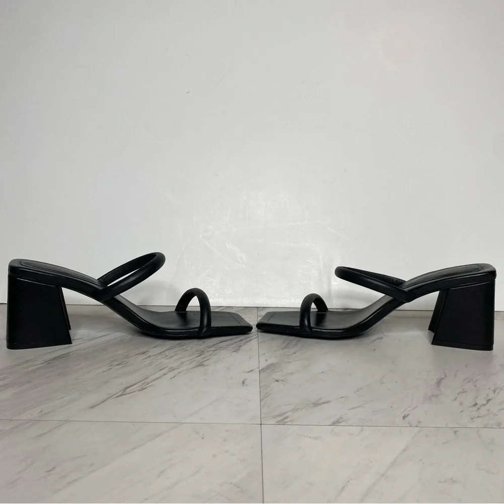 New! Free People Parker Double Strap Square Toe Black Leather Heeled Sandal 41